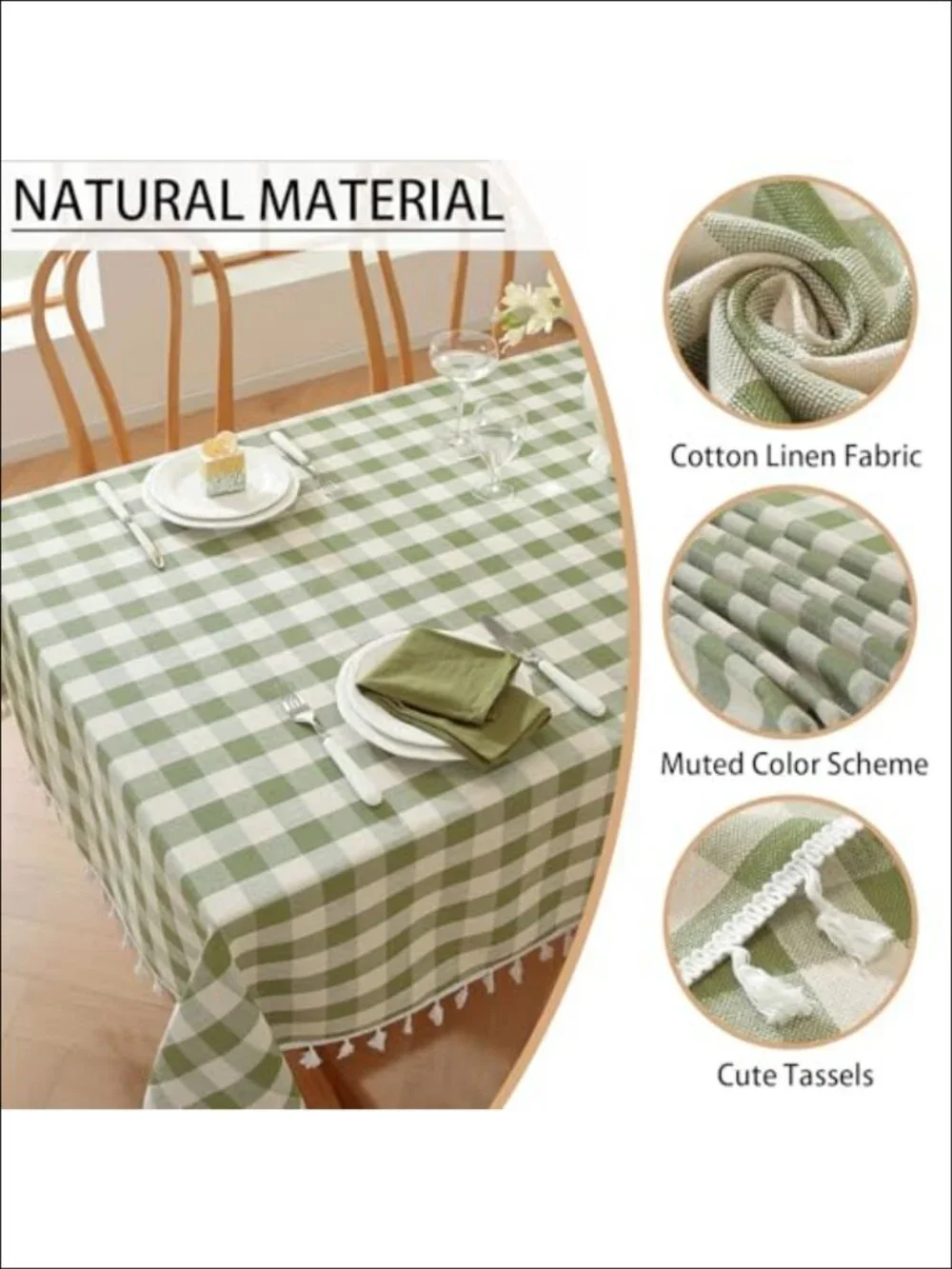 Gingham Tablecloth Rectangular Tassels Picnic Table Cover 55